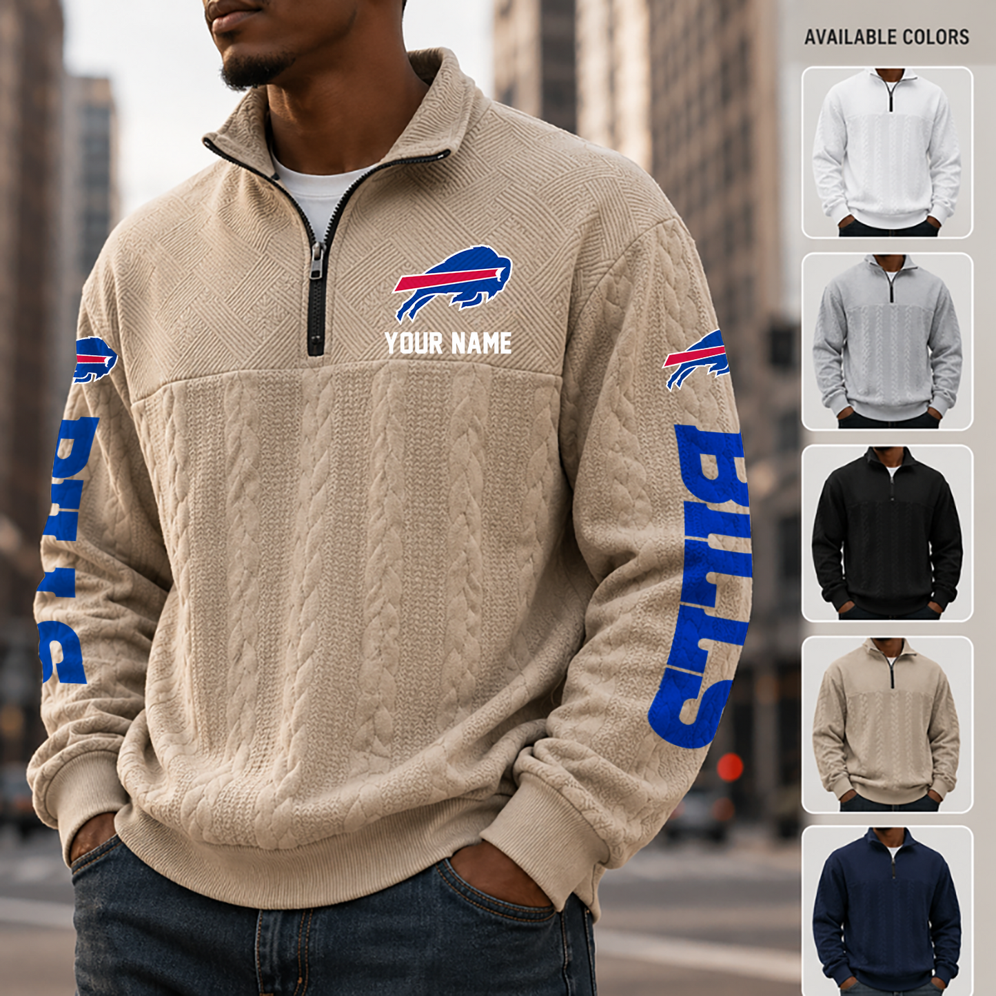 [SPECIAL OFFER] NEW CUSTOMIZED NFL03 BFB BUFFALO BILLS MULTICOLOR QUARTER-ZIP SWEATSHIRT