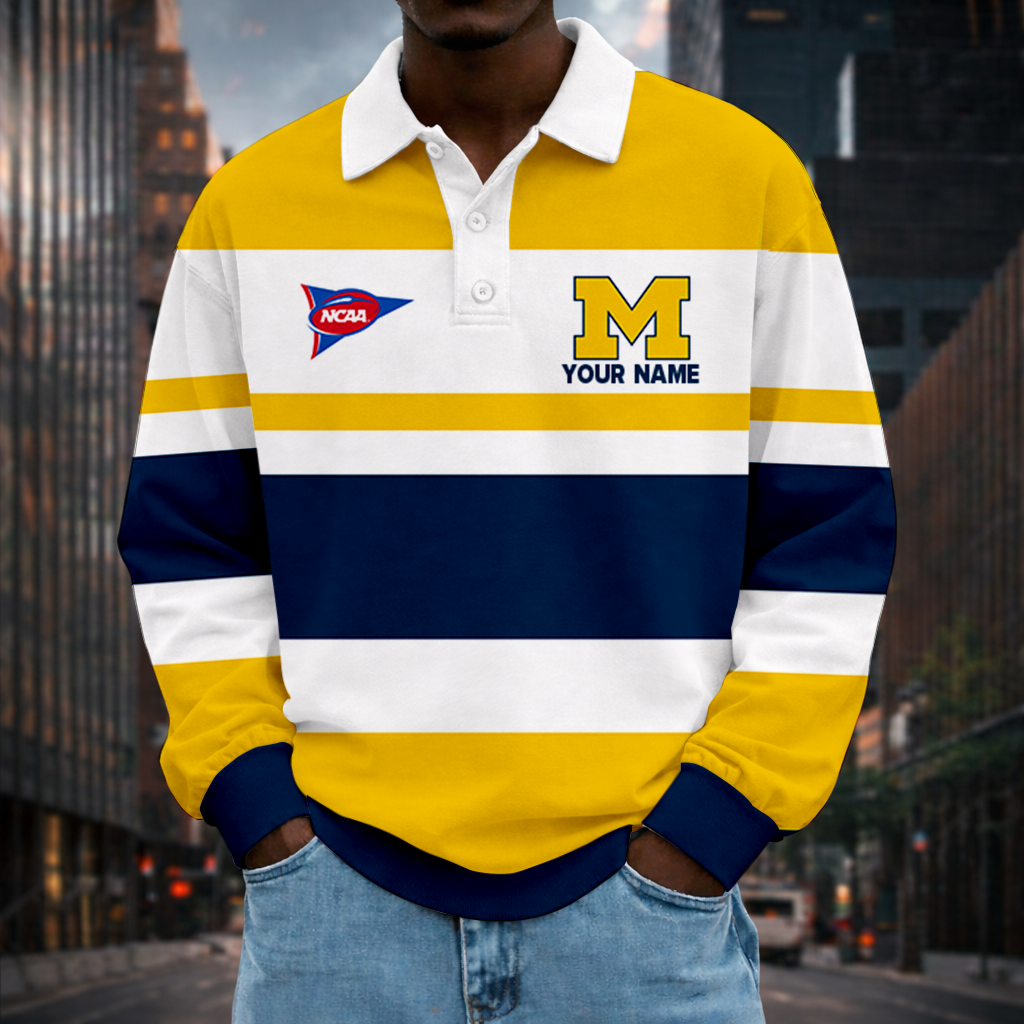 MEGA SALE - NEW CUSTOMIZED FBS NCAA03 MIW MI WOLVERINES UNISEX LONG SLEEVE POLO