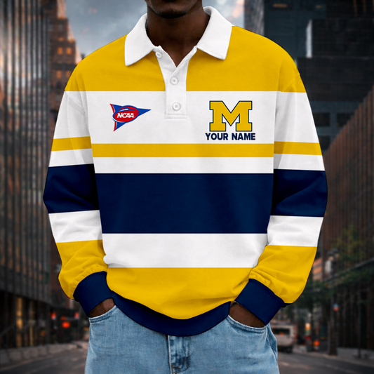 MEGA SALE - NEW CUSTOMIZED FBS NCAA03 MIW MI WOLVERINES UNISEX LONG SLEEVE POLO