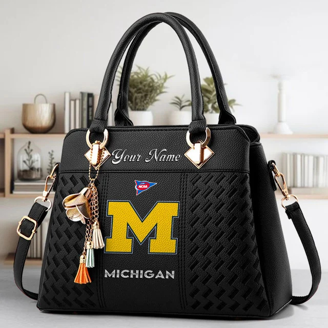 LIMITED EDITION - NEW CUSTOMIZED FBS NCAA03 MIW MI WOLVERINES ZIP HANDBAG MULTICOLOR
