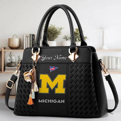LIMITED EDITION - NEW CUSTOMIZED FBS NCAA03 MIW MI WOLVERINES ZIP HANDBAG MULTICOLOR