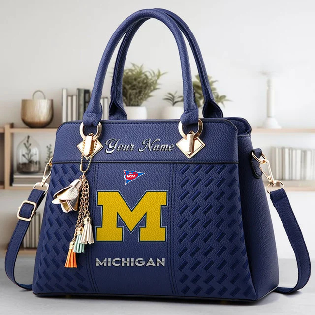 LIMITED EDITION - NEW CUSTOMIZED FBS NCAA03 MIW MI WOLVERINES ZIP HANDBAG MULTICOLOR