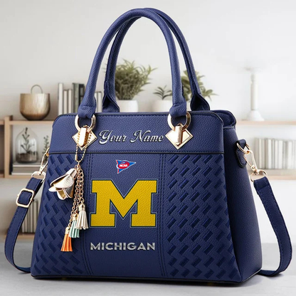 LIMITED EDITION - NEW CUSTOMIZED FBS NCAA03 MIW MI WOLVERINES ZIP HANDBAG MULTICOLOR