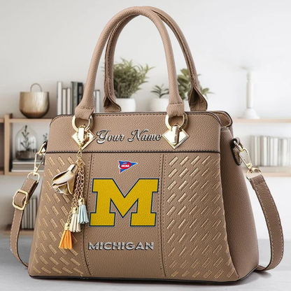 LIMITED EDITION - NEW CUSTOMIZED FBS NCAA03 MIW MI WOLVERINES ZIP HANDBAG MULTICOLOR
