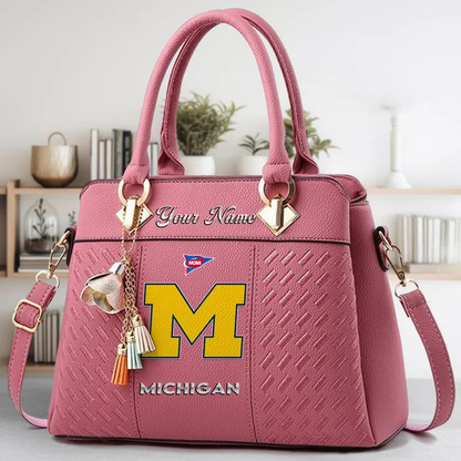 LIMITED EDITION - NEW CUSTOMIZED FBS NCAA03 MIW MI WOLVERINES ZIP HANDBAG MULTICOLOR
