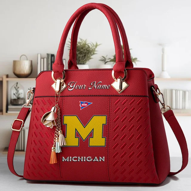 LIMITED EDITION - NEW CUSTOMIZED FBS NCAA03 MIW MI WOLVERINES ZIP HANDBAG MULTICOLOR