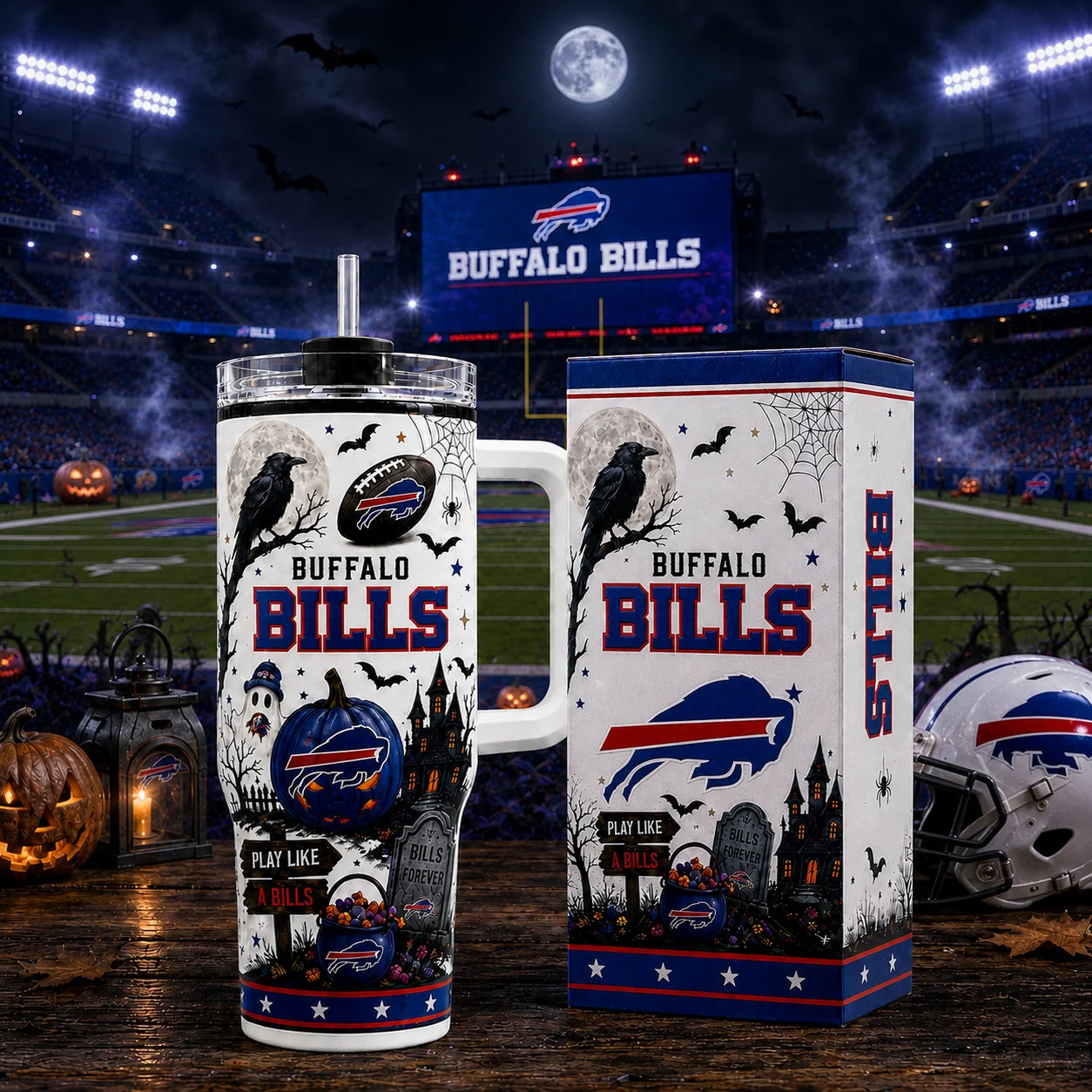 [SPECIAL OFFER] NEW CUSTOMIZED NFL03 BFB BUFFALO BILLS HALLOWEEN  40OZ TUMBLER