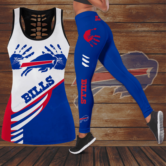 [SPECIAL OFFER] NEW CUSTOMIZED NFL03 BFB BUFFALO BILLS HOLLOW TANK TOP & LEGGINGS SET