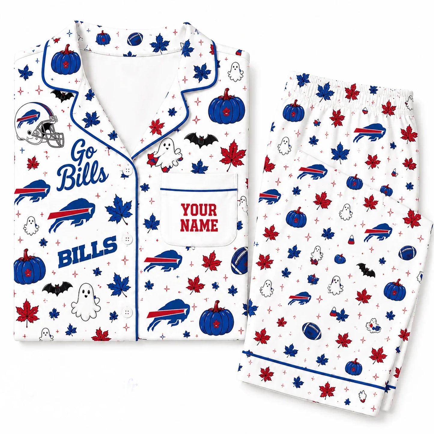 [SPECIAL OFFER] NEW CUSTOMIZED NFL03 BFB BUFFALO BILLS HALLOWEEN LONG PAJAMAS SET