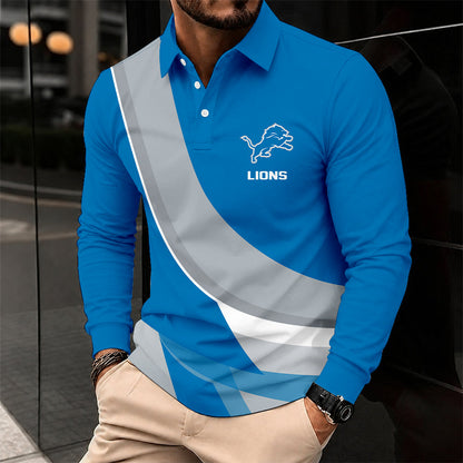 [SPECIAL OFFER] NEW CUSTOMIZED NFL04 DTL DETROIT LIONS LONG SLEEVE POLO SHIRT