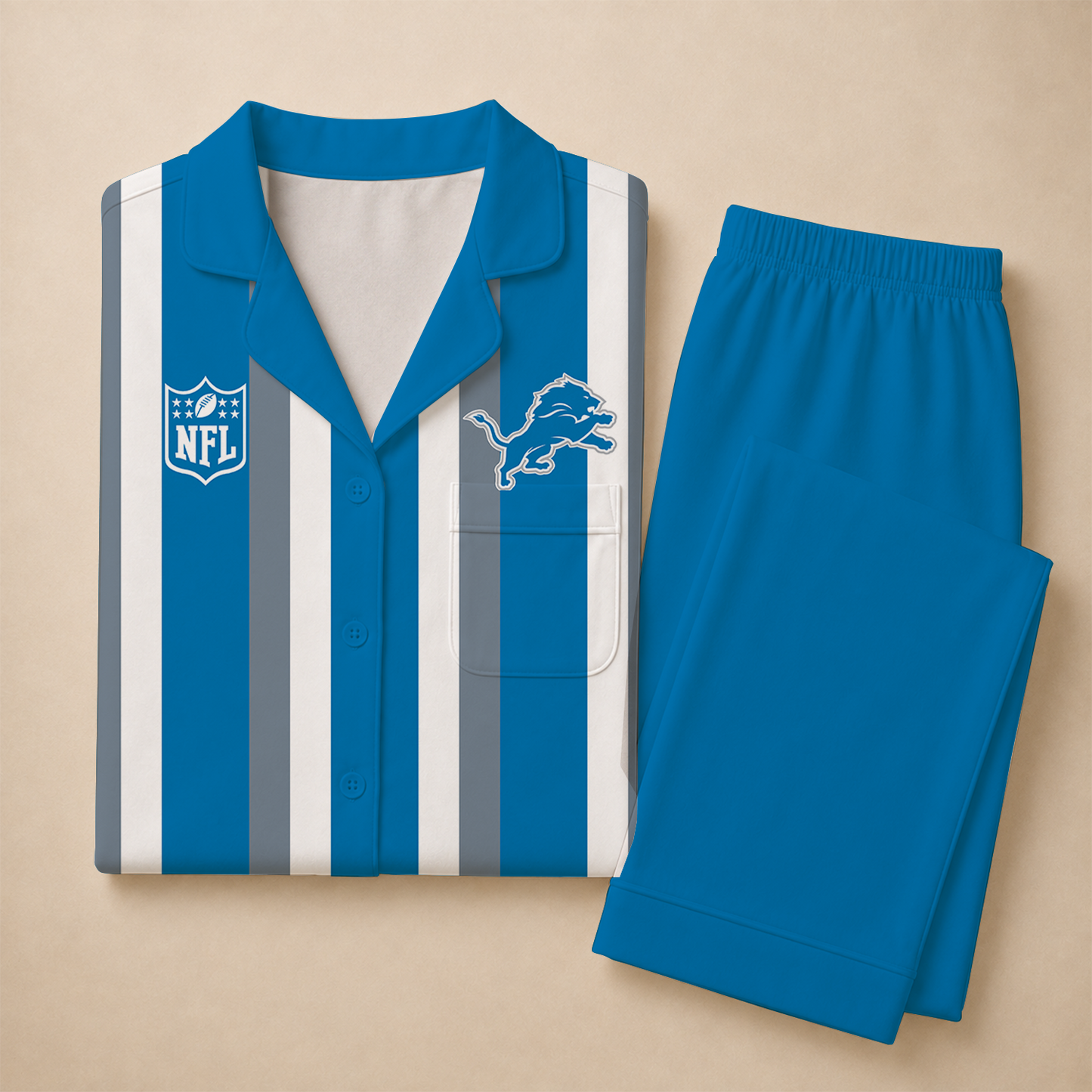 [SPECIAL OFFER] NEW CUSTOMIZED NFL04 DTL DETROIT LIONS SHORT SLEEVE & LONG PANTS PAJAMAS SET