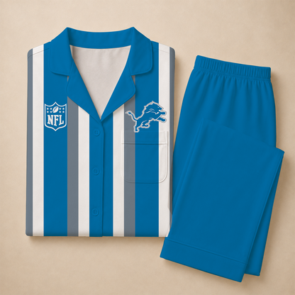 [SPECIAL OFFER] NEW CUSTOMIZED NFL04 DTL DETROIT LIONS SHORT SLEEVE & LONG PANTS PAJAMAS SET