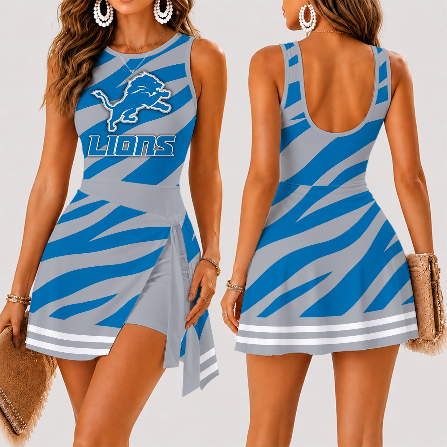 [SPECIAL OFFER] NEW CUSTOMIZED NFL04 DTL DETROIT LIONS WOMEN'S SUMMER SKORT DRESS