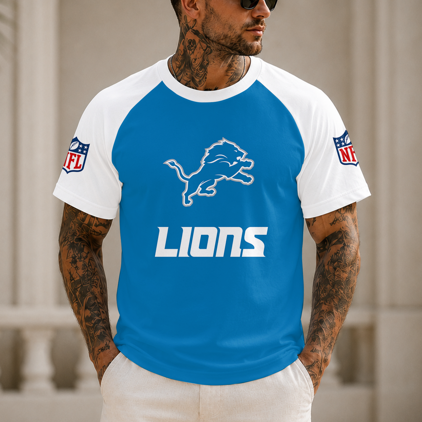 [SPECIAL OFFER] NEW CUSTOMIZED NFL04 DTL DETROIT LIONS RAGLAN TEE