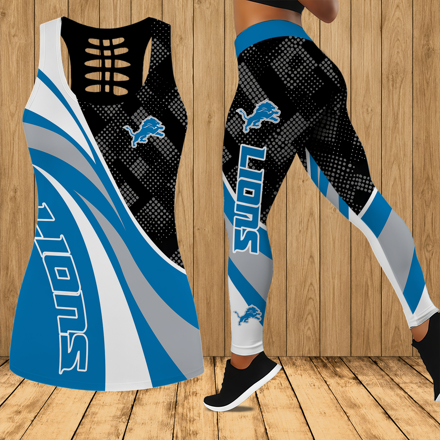 [SPECIAL OFFER] NEW CUSTOMIZED NFL04 DTL DETROIT LIONS HOLLOW TANK TOP & LEGGINGS SET