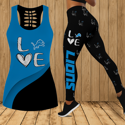[SPECIAL OFFER] NEW CUSTOMIZED NFL04 DTL DETROIT LIONS HOLLOW TANK TOP & LEGGINGS SET