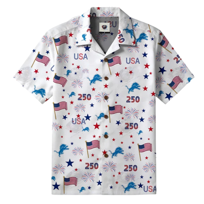[SPECIAL OFFER] NEW CUSTOMIZED NFL04 DTL DETROIT LIONS PATRIOTIC 250 USA HAWAIIAN SHIRT
