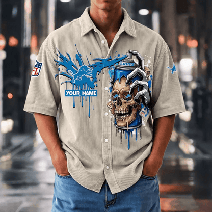[SPECIAL OFFER] NEW CUSTOMIZED NFL04 DTL DETROIT LIONS SEERSUCKER BUTTON SHIRT