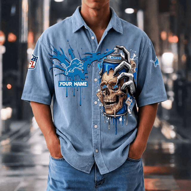 [SPECIAL OFFER] NEW CUSTOMIZED NFL04 DTL DETROIT LIONS SEERSUCKER BUTTON SHIRT