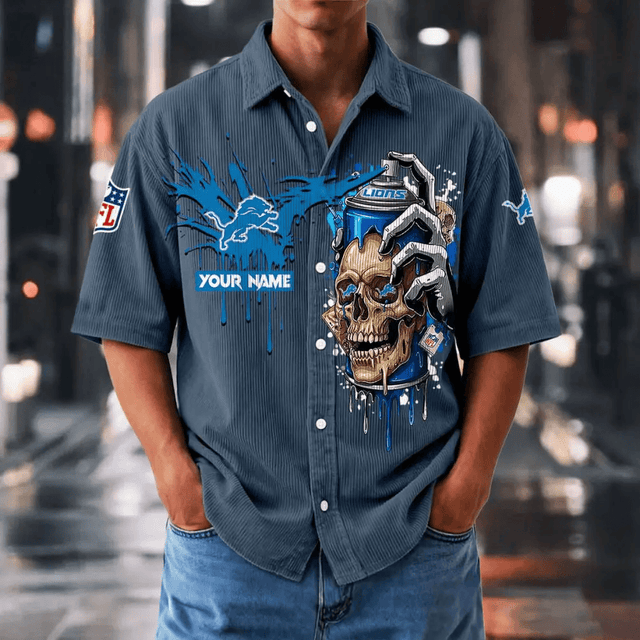[SPECIAL OFFER] NEW CUSTOMIZED NFL04 DTL DETROIT LIONS SEERSUCKER BUTTON SHIRT