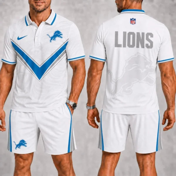 [SPECIAL OFFER] NEW CUSTOMIZED NFL04 DTL DETROIT LIONS POLO SHIRT & SHORT PANTS