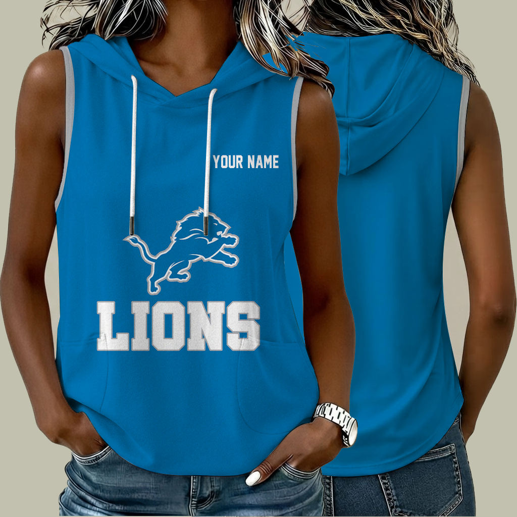 [SPECIAL OFFER] NEW CUSTOMIZED NFL04 DTL DETROIT LIONS WOMEN'S SLEEVELESS HOODED POCKET TANK TOP