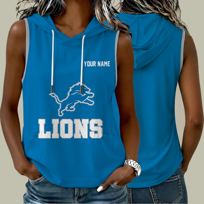 [SPECIAL OFFER] NEW CUSTOMIZED NFL04 DTL DETROIT LIONS WOMEN'S SLEEVELESS HOODED POCKET TANK TOP
