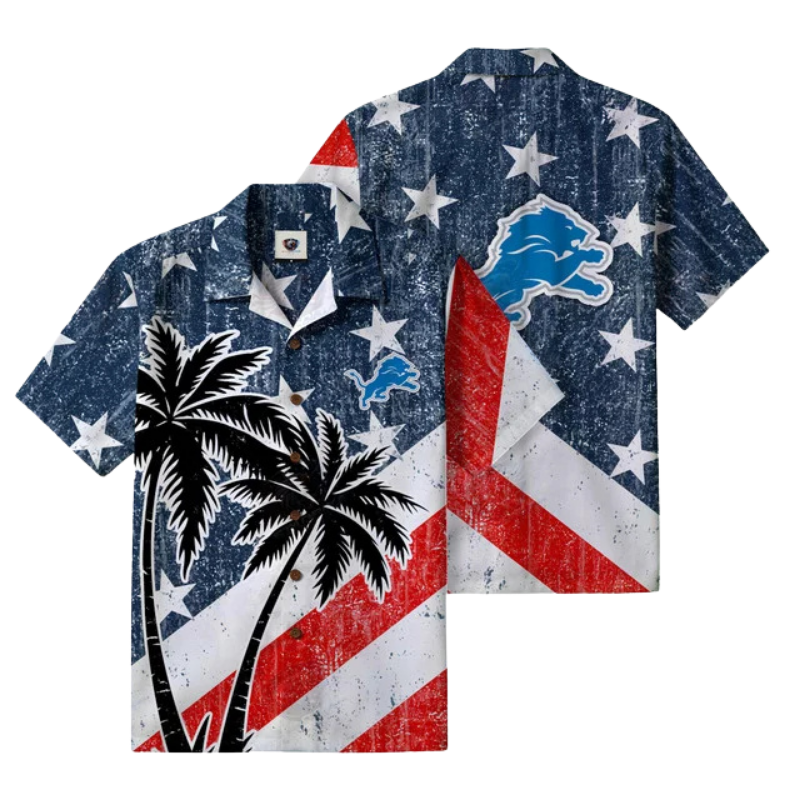 [SPECIAL OFFER] NEW CUSTOMIZED NFL04 DTL DETROIT LIONS PATRIOTIC 250 USA HAWAIIAN SHIRT