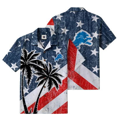 [SPECIAL OFFER] NEW CUSTOMIZED NFL04 DTL DETROIT LIONS PATRIOTIC 250 USA HAWAIIAN SHIRT