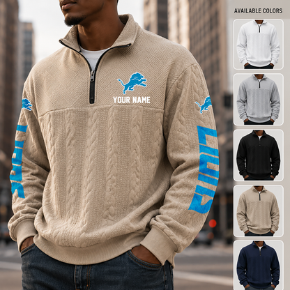 [SPECIAL OFFER] NEW CUSTOMIZED NFL04 DTL DETROIT LIONS MULTICOLOR QUARTER-ZIP SWEATSHIRT