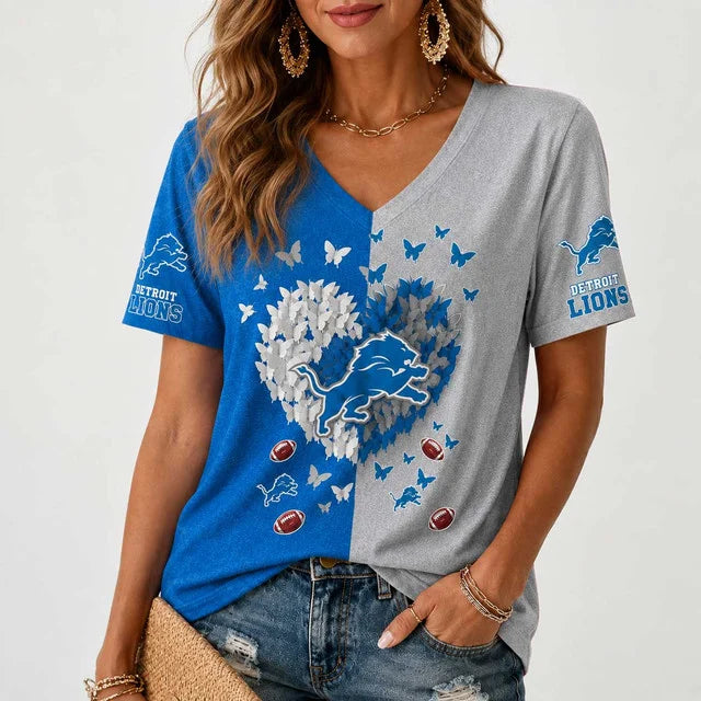 [SPECIAL OFFER] NEW CUSTOMIZED NFL04 DTL DETROIT LIONS V-NECK FEMALE SHIRT