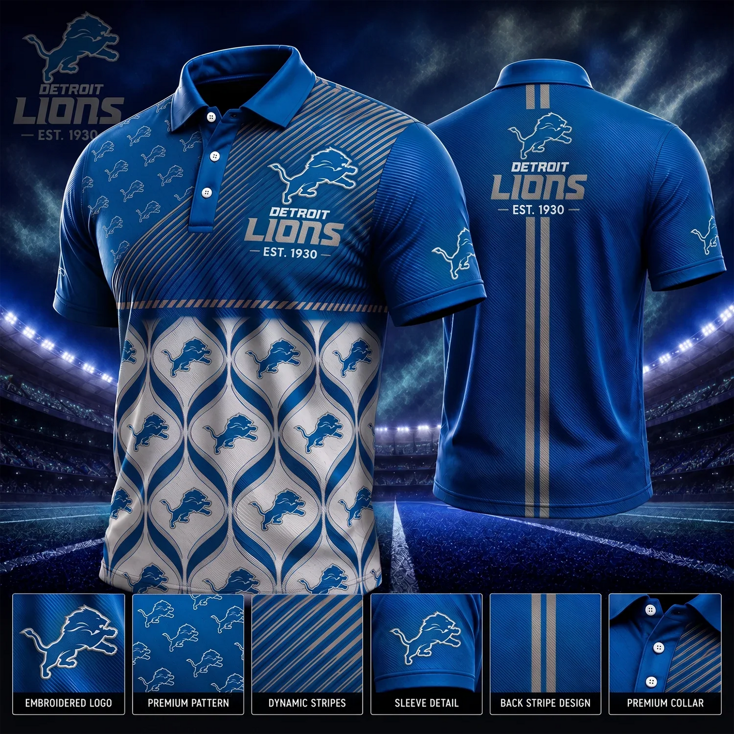 [SPECIAL OFFER] NEW CUSTOMIZED NFL04 DTL DETROIT LIONS POLO SHIRT