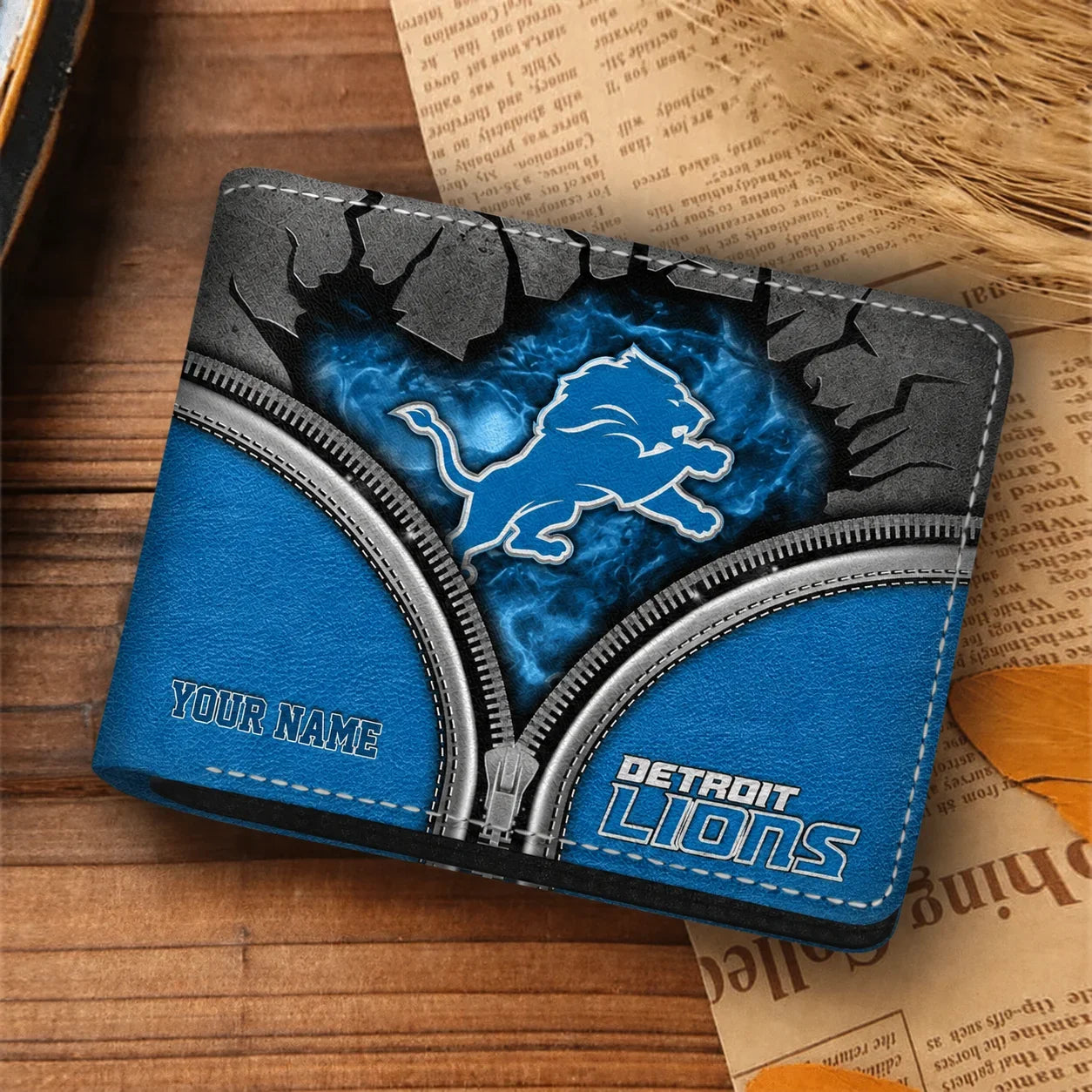 [SPECIAL OFFER] NEW CUSTOMIZED NFL04 DTL DETROIT LIONS LEATHER WALLET