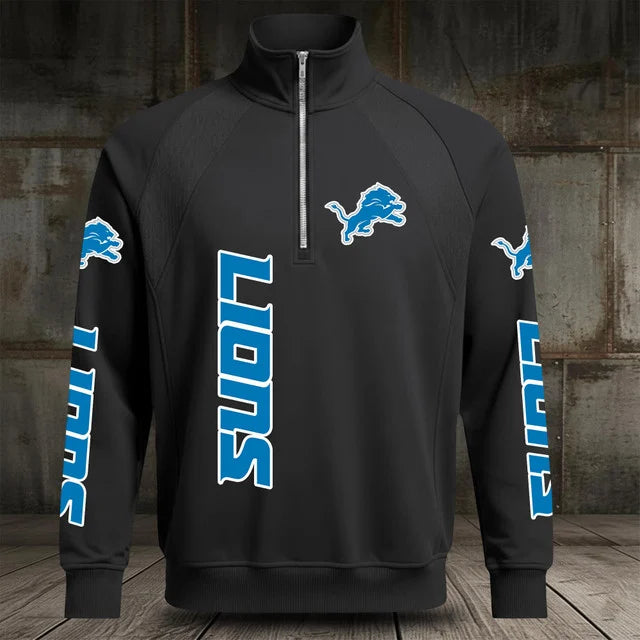 [SPECIAL OFFER] NEW CUSTOMIZED NFL04 DTL DETROIT LIONS MEN'S MULTICOLOR QUARTER-ZIP PULLOVER