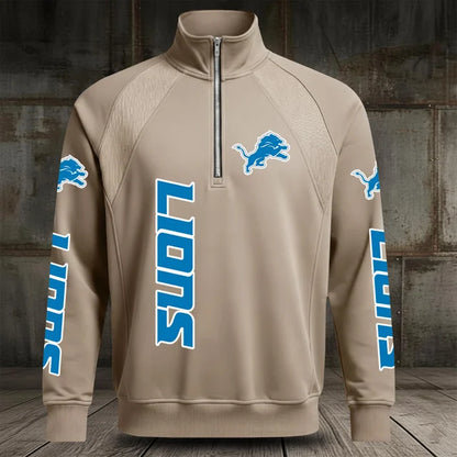 [SPECIAL OFFER] NEW CUSTOMIZED NFL04 DTL DETROIT LIONS MEN'S MULTICOLOR QUARTER-ZIP PULLOVER