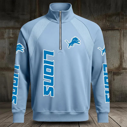[SPECIAL OFFER] NEW CUSTOMIZED NFL04 DTL DETROIT LIONS MEN'S MULTICOLOR QUARTER-ZIP PULLOVER