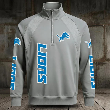 [SPECIAL OFFER] NEW CUSTOMIZED NFL04 DTL DETROIT LIONS MEN'S MULTICOLOR QUARTER-ZIP PULLOVER