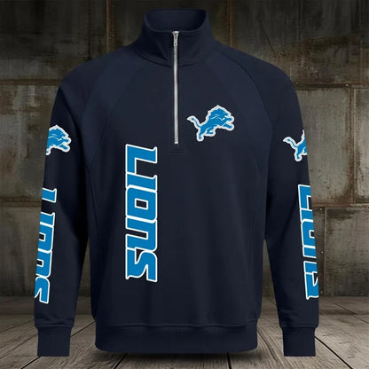 [SPECIAL OFFER] NEW CUSTOMIZED NFL04 DTL DETROIT LIONS MEN'S MULTICOLOR QUARTER-ZIP PULLOVER