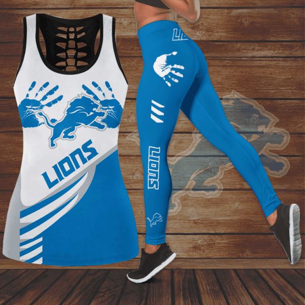 [SPECIAL OFFER] NEW CUSTOMIZED NFL04 DTL DETROIT LIONS HOLLOW TANK TOP & LEGGINGS SET