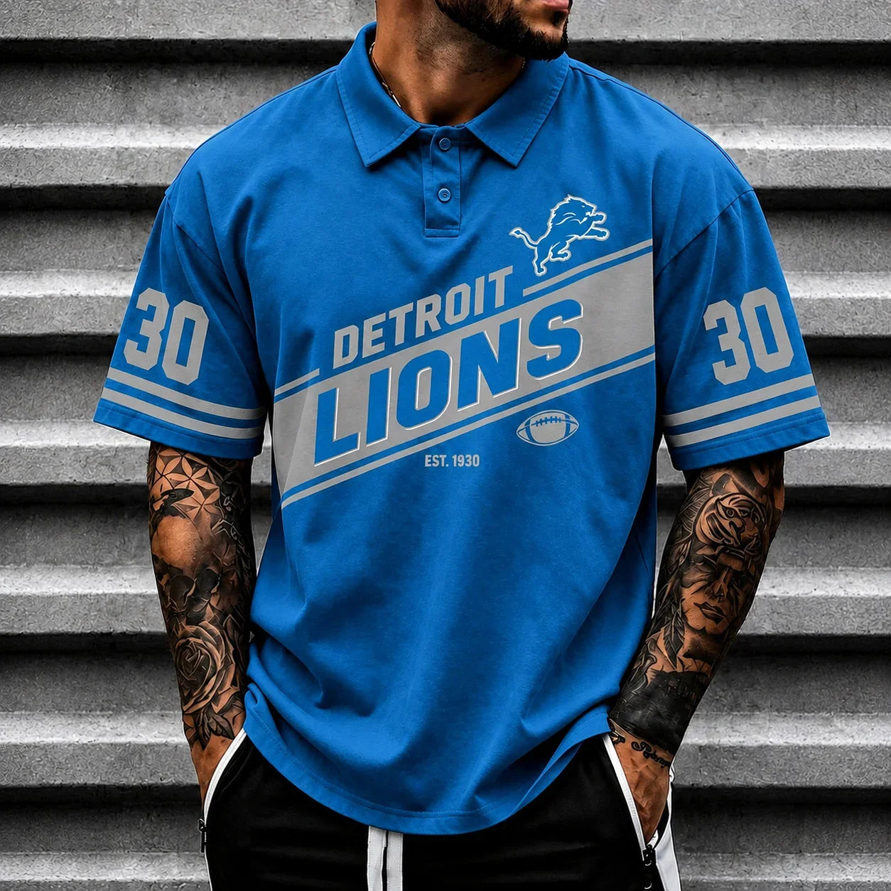 [SPECIAL OFFER] NEW CUSTOMIZED NFL04 DTL DETROIT LIONS POLO SHIRT