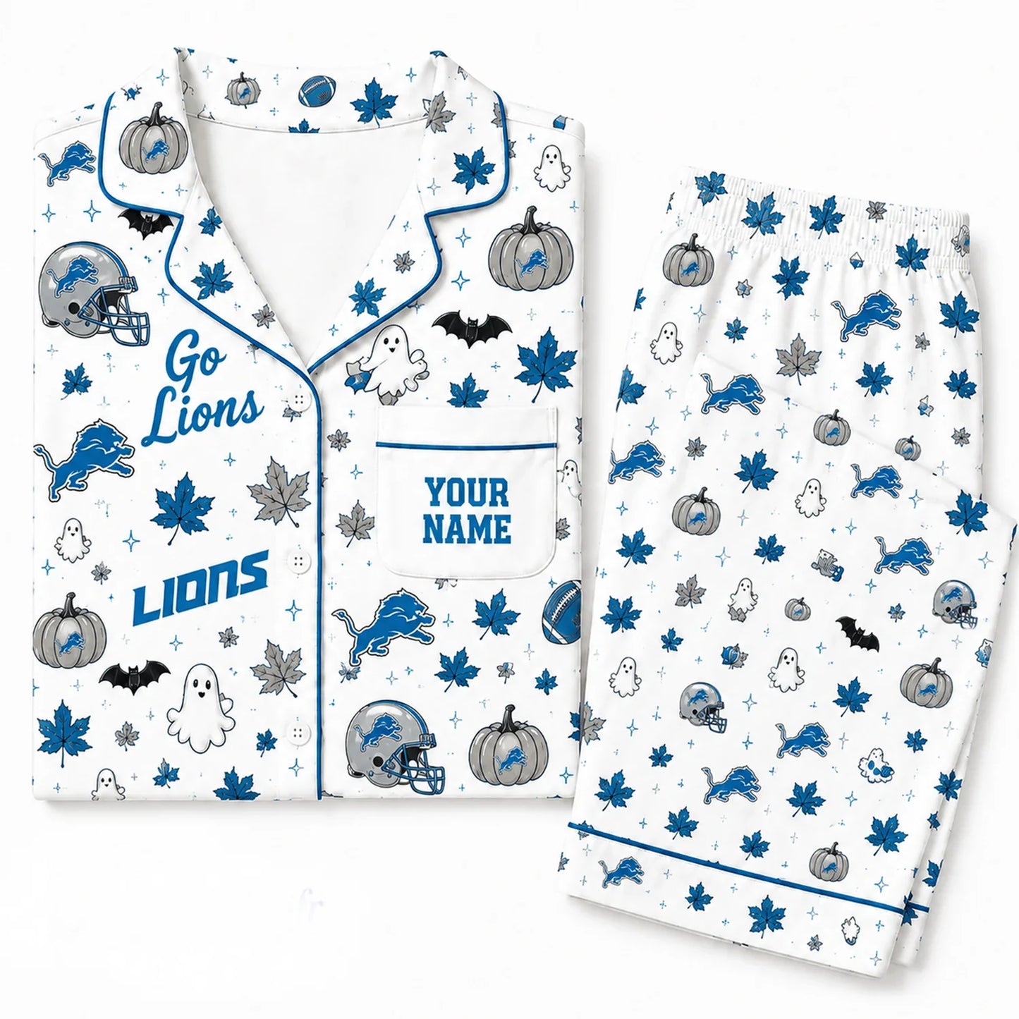 [SPECIAL OFFER] NEW CUSTOMIZED NFL04 DTL DETROIT LIONS HALLOWEEN LONG PAJAMAS SET