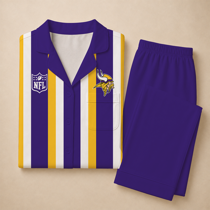 [SPECIAL OFFER] NEW CUSTOMIZED NFL05 MVK MINNESOTA VIKINGS SHORT SLEEVE & LONG PANTS PAJAMAS SET