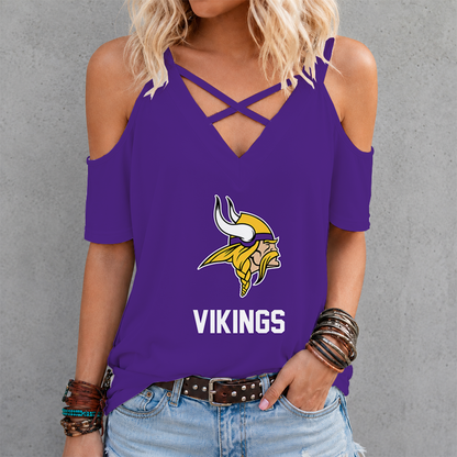 [SPECIAL OFFER] NEW CUSTOMIZED NFL05 MVK MINNESOTA VIKINGS CRISS CROSS V-NECK TOP