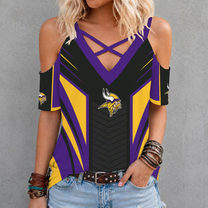 [SPECIAL OFFER] NEW CUSTOMIZED NFL05 MVK MINNESOTA VIKINGS CRISS CROSS V-NECK TOP