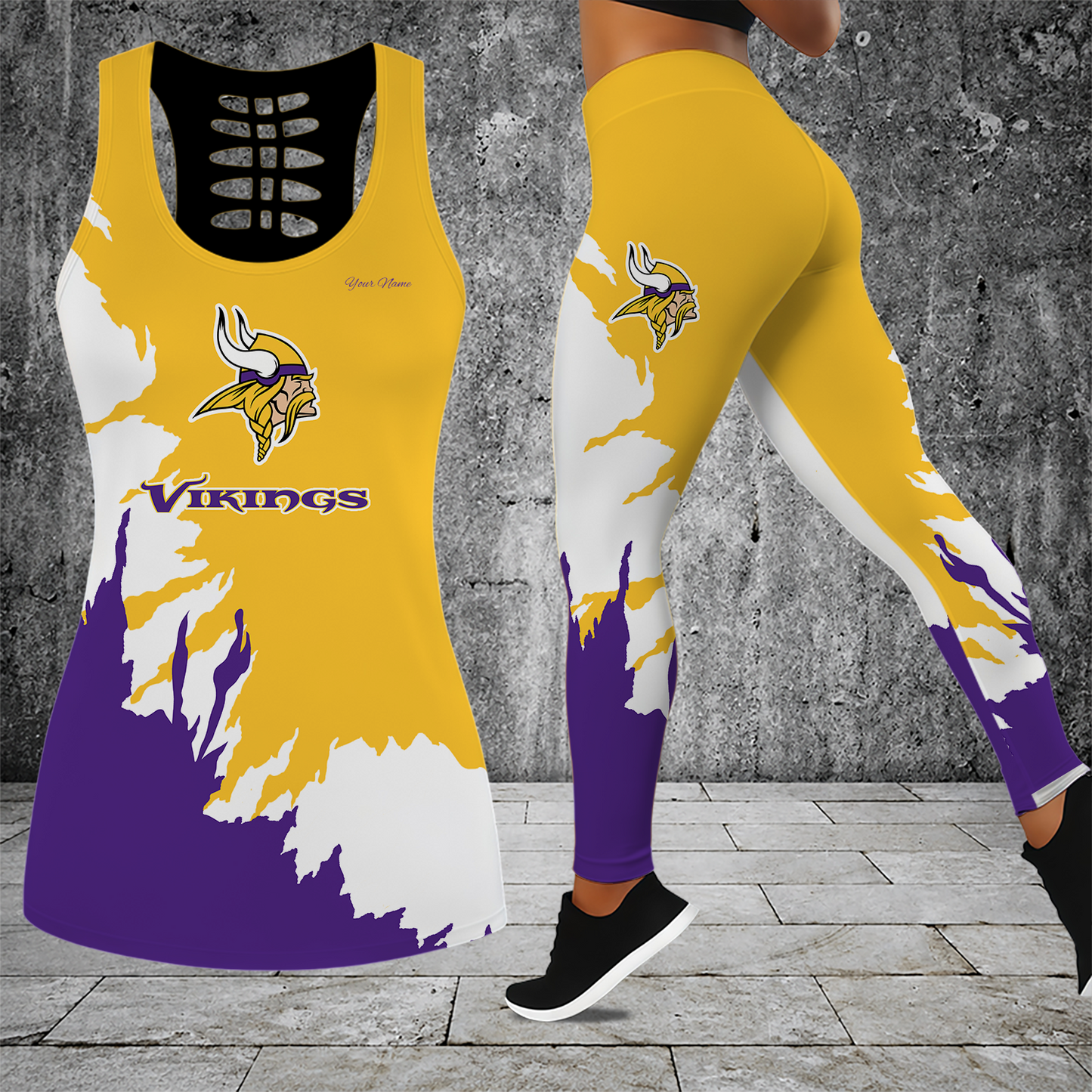 [SPECIAL OFFER] NEW CUSTOMIZED NFL05 MVK MINNESOTA VIKINGS HOLLOW TANK TOP & LEGGINGS SET