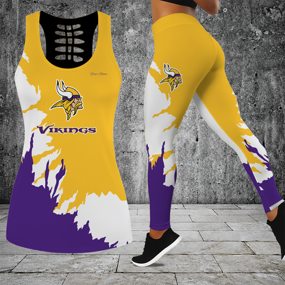 [SPECIAL OFFER] NEW CUSTOMIZED NFL05 MVK MINNESOTA VIKINGS HOLLOW TANK TOP & LEGGINGS SET