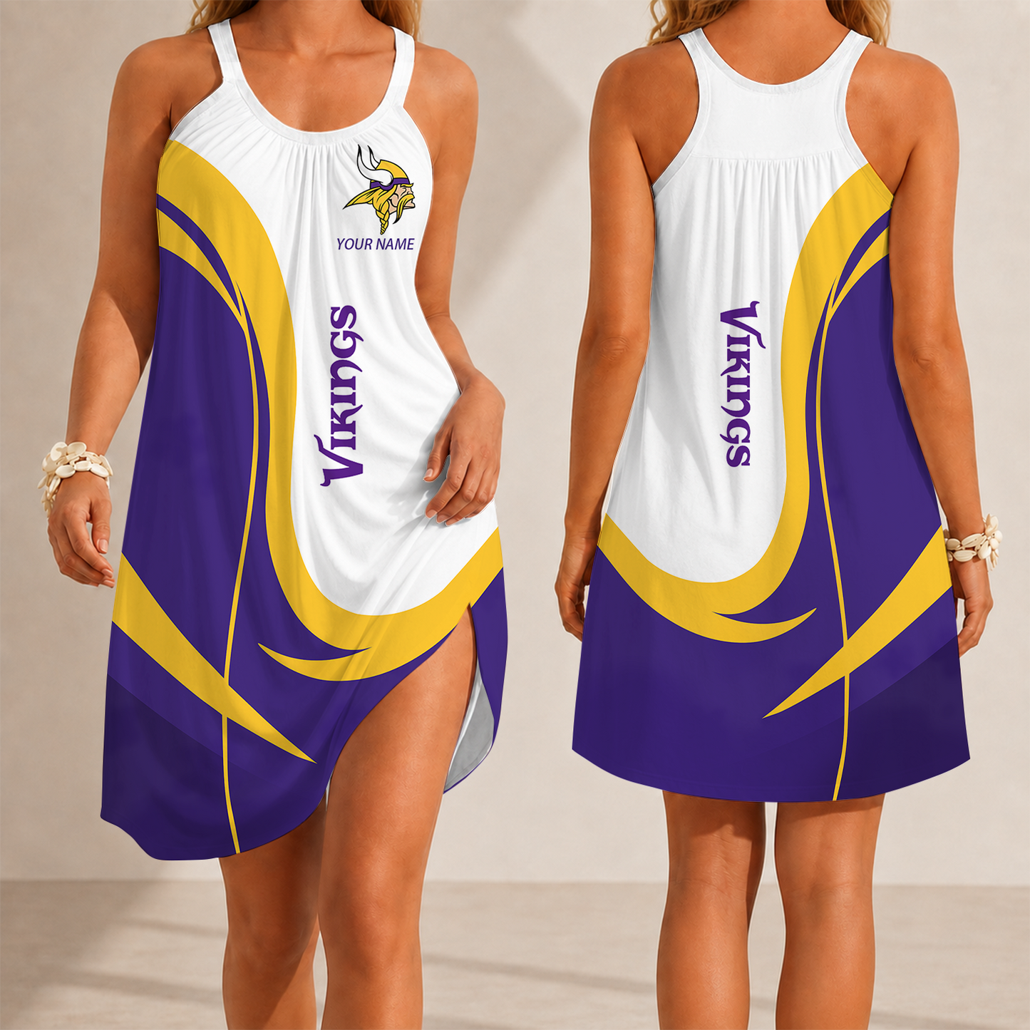 [SPECIAL OFFER] NEW CUSTOMIZED NFL05 MVK MINNESOTA VIKINGS CAMISOLE DRESS