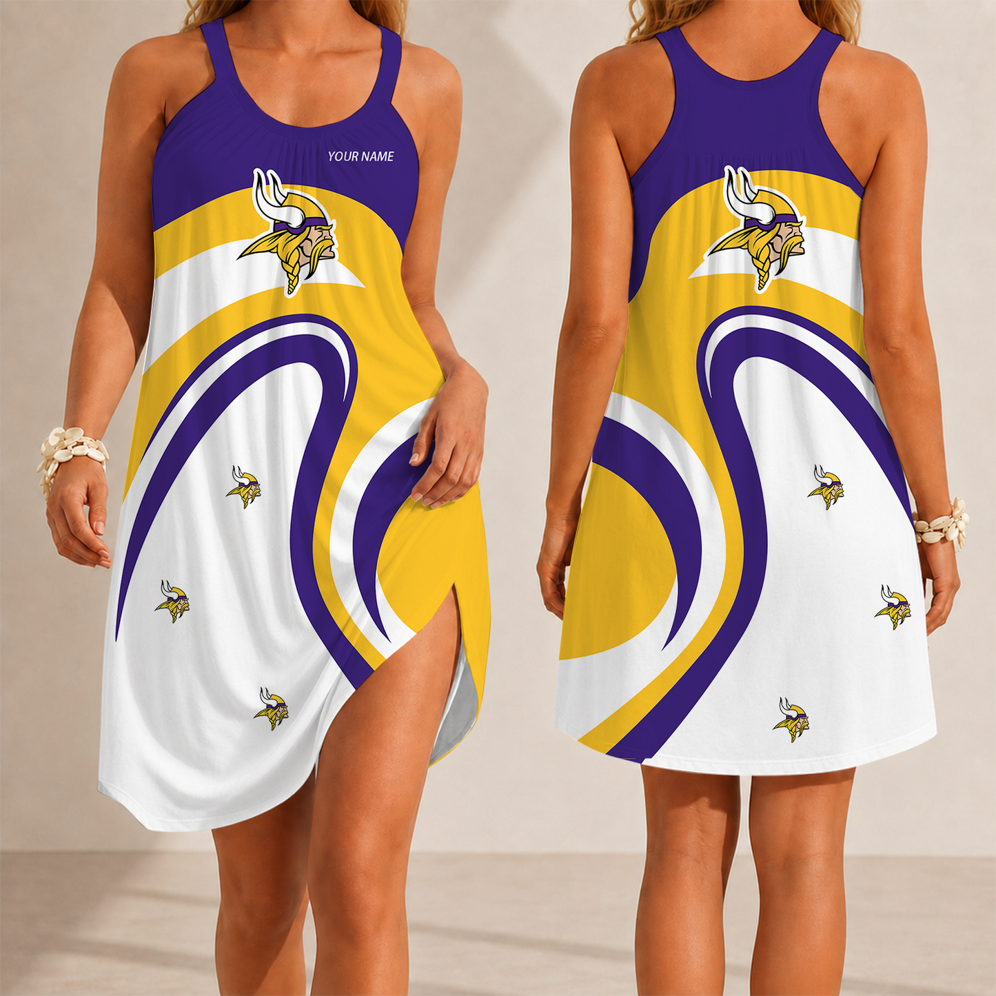 [SPECIAL OFFER] NEW CUSTOMIZED NFL05 MVK MINNESOTA VIKINGS CAMISOLE DRESS