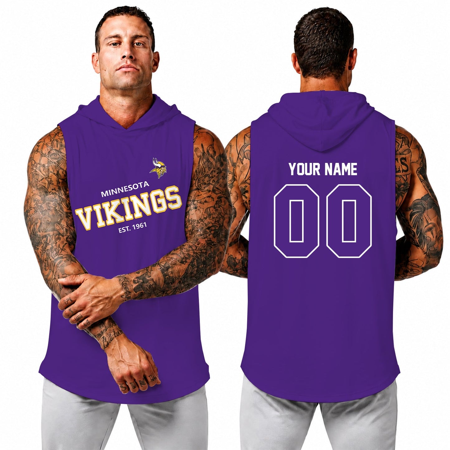 [SPECIAL OFFER] NEW CUSTOMIZED NFL05 MVK MINNESOTA VIKINGS HOODED TANK TOP