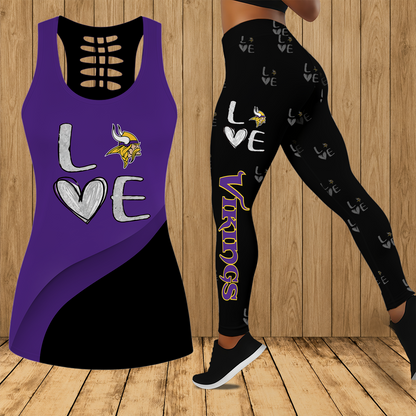 [SPECIAL OFFER] NEW CUSTOMIZED NFL05 MVK MINNESOTA VIKINGS HOLLOW TANK TOP & LEGGINGS SET